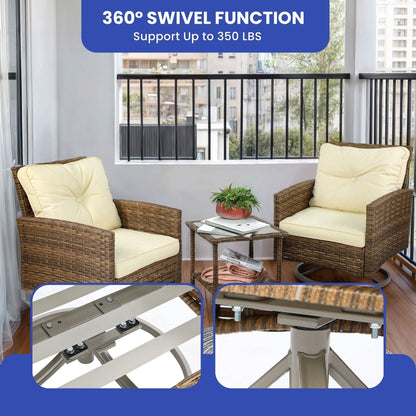 Sedia girevole da esterno in vimini Moasis da 3 pezzi - 3 pezzi