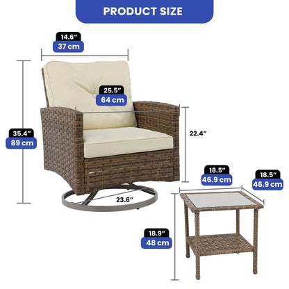 Sedia girevole da esterno in vimini Moasis da 3 pezzi - 3 pezzi