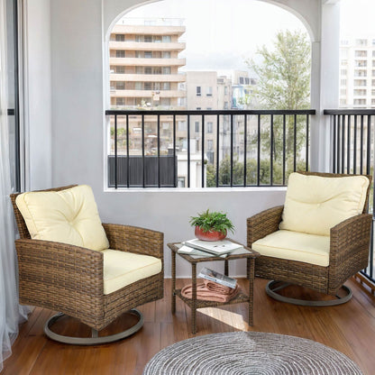 Sedia girevole da esterno in vimini Moasis da 3 pezzi - 3 pezzi