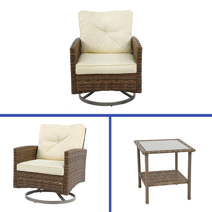 Sedia girevole da esterno in vimini Moasis da 3 pezzi - 3 pezzi