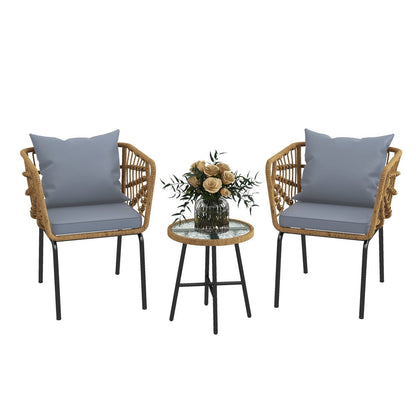 Moasis Set da bistrot per patio con mobili da esterno in vimini, 3 pezzi, 2 sedie e tavolino