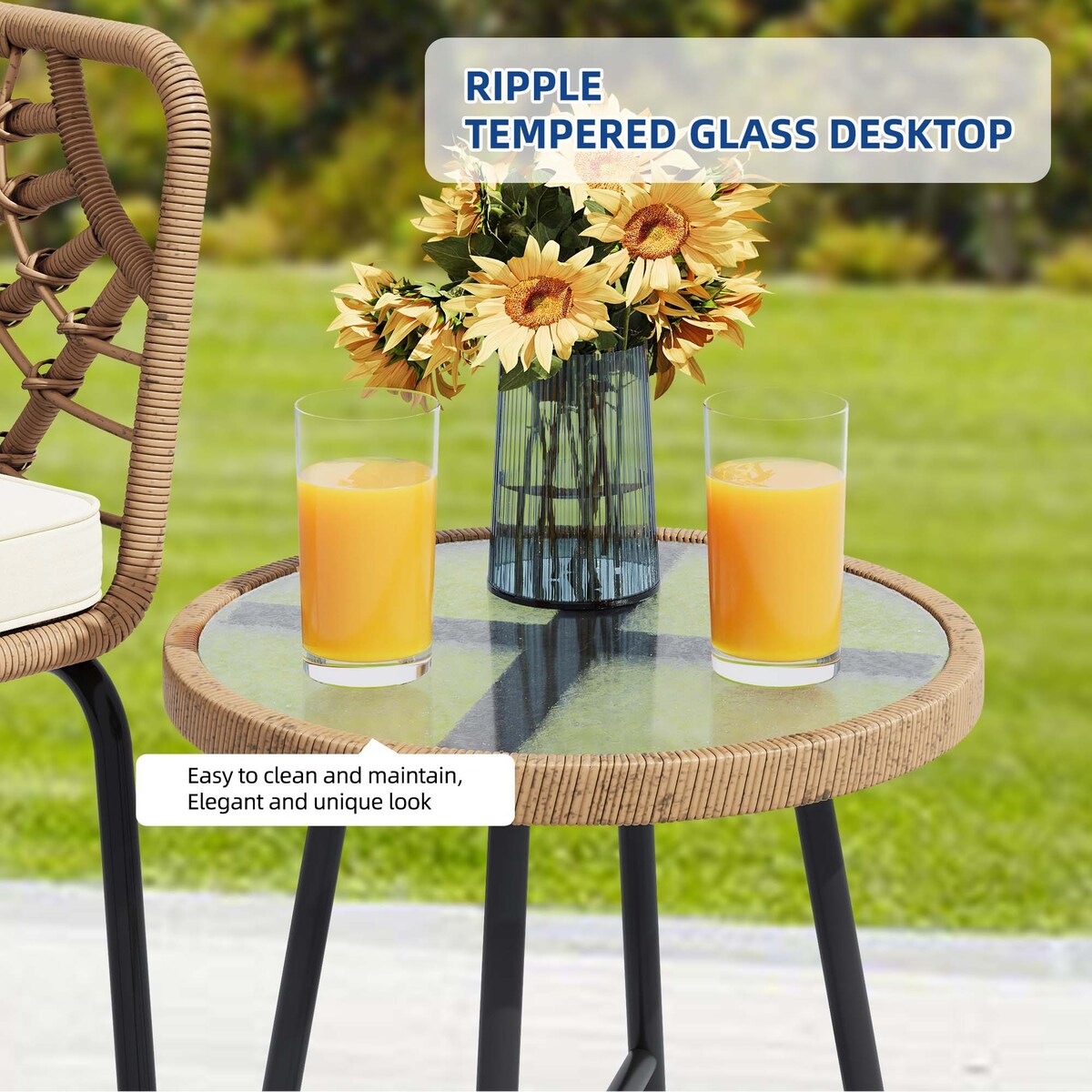 Moasis Set da bistrot per patio con mobili da esterno in vimini, 3 pezzi, 2 sedie e tavolino