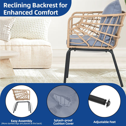 Moasis Set da bistrot per patio con mobili da esterno in vimini, 3 pezzi, 2 sedie e tavolino