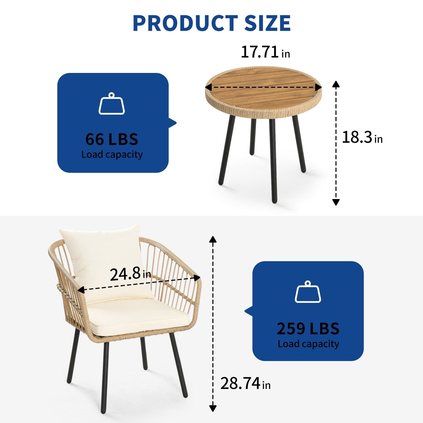 Set da bistrot per conversazione in vimini e rattan da esterno Moasis, 3 pezzi