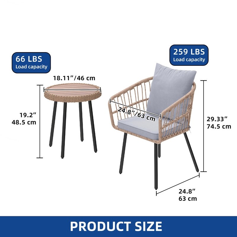 Set da bistrot per conversazione in vimini e rattan da esterno Moasis, 3 pezzi