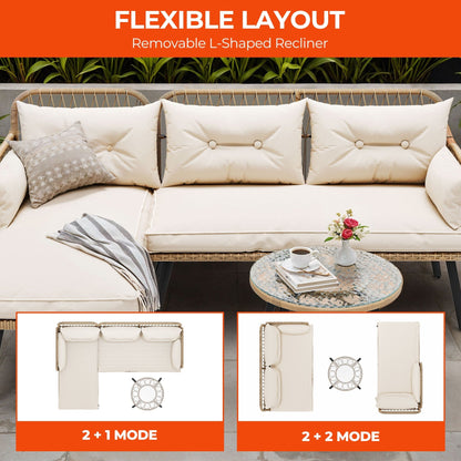 Set di mobili da giardino in vimini Moasis da 3 pezzi, divano componibile a L in rattan, staccabile con cuscini - 70,5 L x 48,4 W x 32,7 H