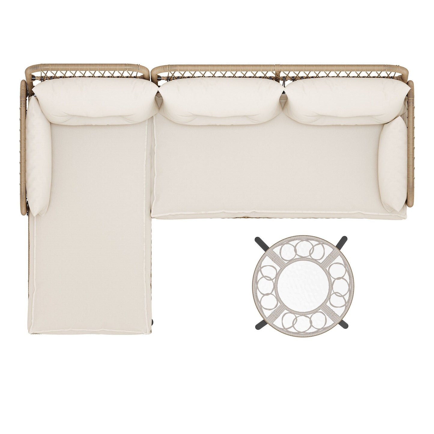 Set di mobili da giardino in vimini Moasis da 3 pezzi, divano componibile a L in rattan, staccabile con cuscini - 70,5 L x 48,4 W x 32,7 H