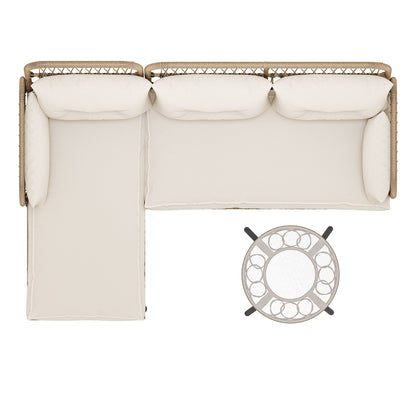 Set di mobili da giardino in vimini Moasis da 3 pezzi, divano componibile a L in rattan, staccabile con cuscini - 70,5 L x 48,4 W x 32,7 H