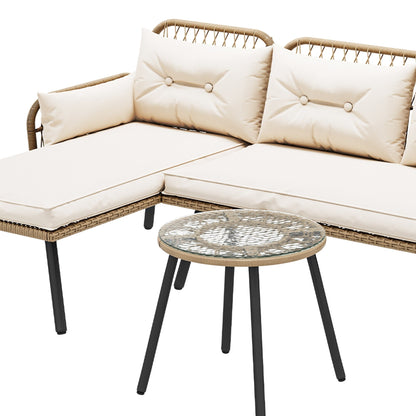 Set di mobili da giardino in vimini Moasis da 3 pezzi, divano componibile a L in rattan, staccabile con cuscini - 70,5 L x 48,4 W x 32,7 H