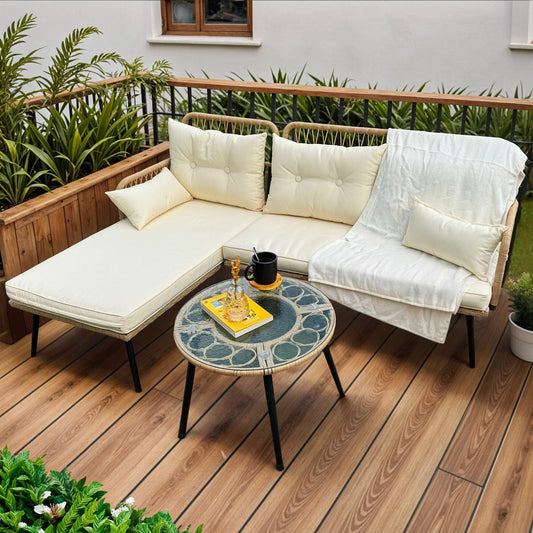 Set di mobili da giardino in vimini Moasis da 3 pezzi, divano componibile a L in rattan, staccabile con cuscini - 70,5 L x 48,4 W x 32,7 H