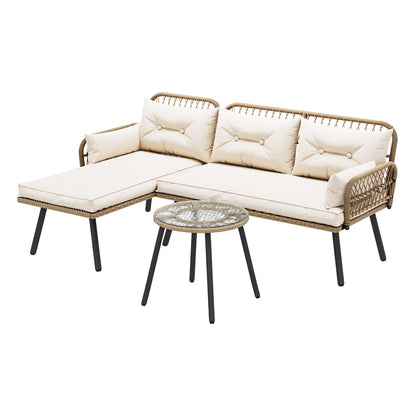 Set di mobili da giardino in vimini Moasis da 3 pezzi, divano componibile a L in rattan, staccabile con cuscini - 70,5 L x 48,4 W x 32,7 H