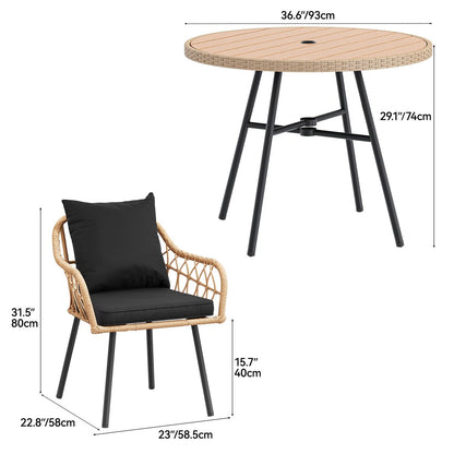 Set da bistrot da giardino Moasis per 4 persone, tavolo da pranzo in vimini