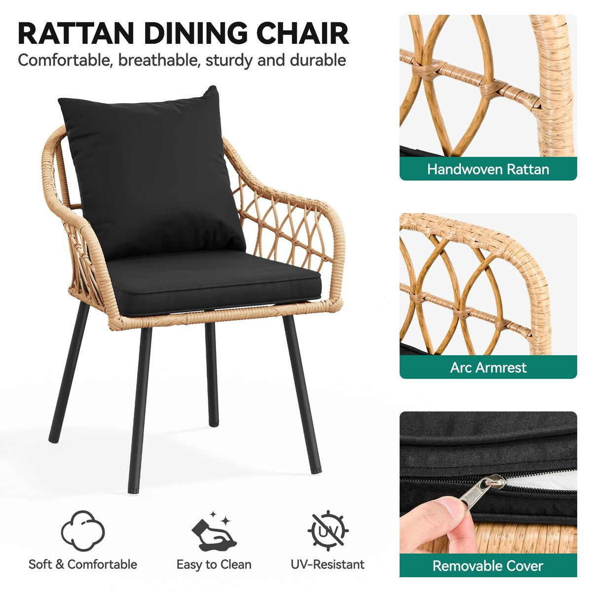 Set da bistrot da giardino Moasis per 4 persone, tavolo da pranzo in vimini