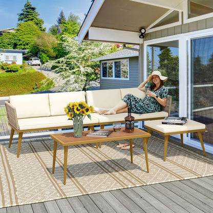 Set da conversazione per patio esterno Moasis da 4 pezzi, divano componibile a L in vimini con cuscini e tavolino laterale