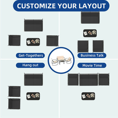 Set da conversazione per patio esterno Moasis da 4 pezzi con sedie a dondolo da bistrot, divanetto e tavolo in vetro
