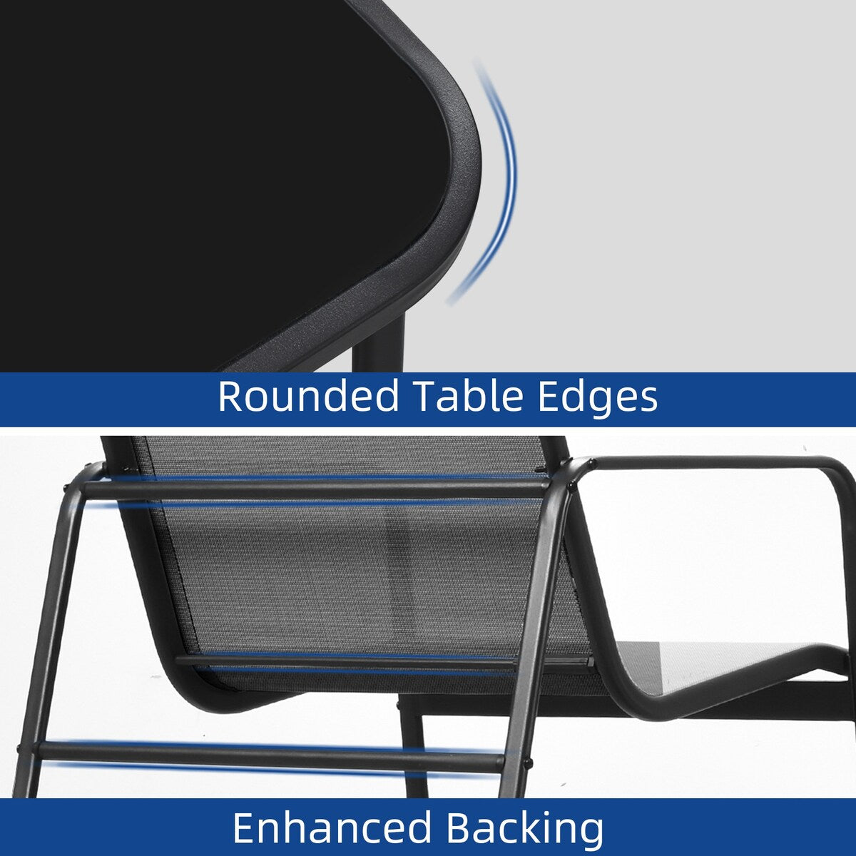 Set da conversazione per patio esterno Moasis da 4 pezzi con sedie a dondolo da bistrot, divanetto e tavolo in vetro