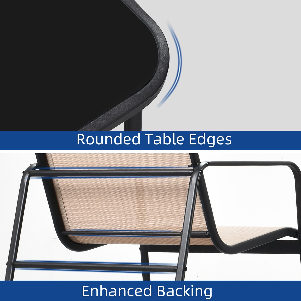 Set da conversazione per patio esterno Moasis da 4 pezzi con sedie a dondolo da bistrot, divanetto e tavolo in vetro