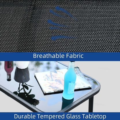 Set da conversazione per patio esterno Moasis da 4 pezzi con sedie a dondolo da bistrot, divanetto e tavolo in vetro