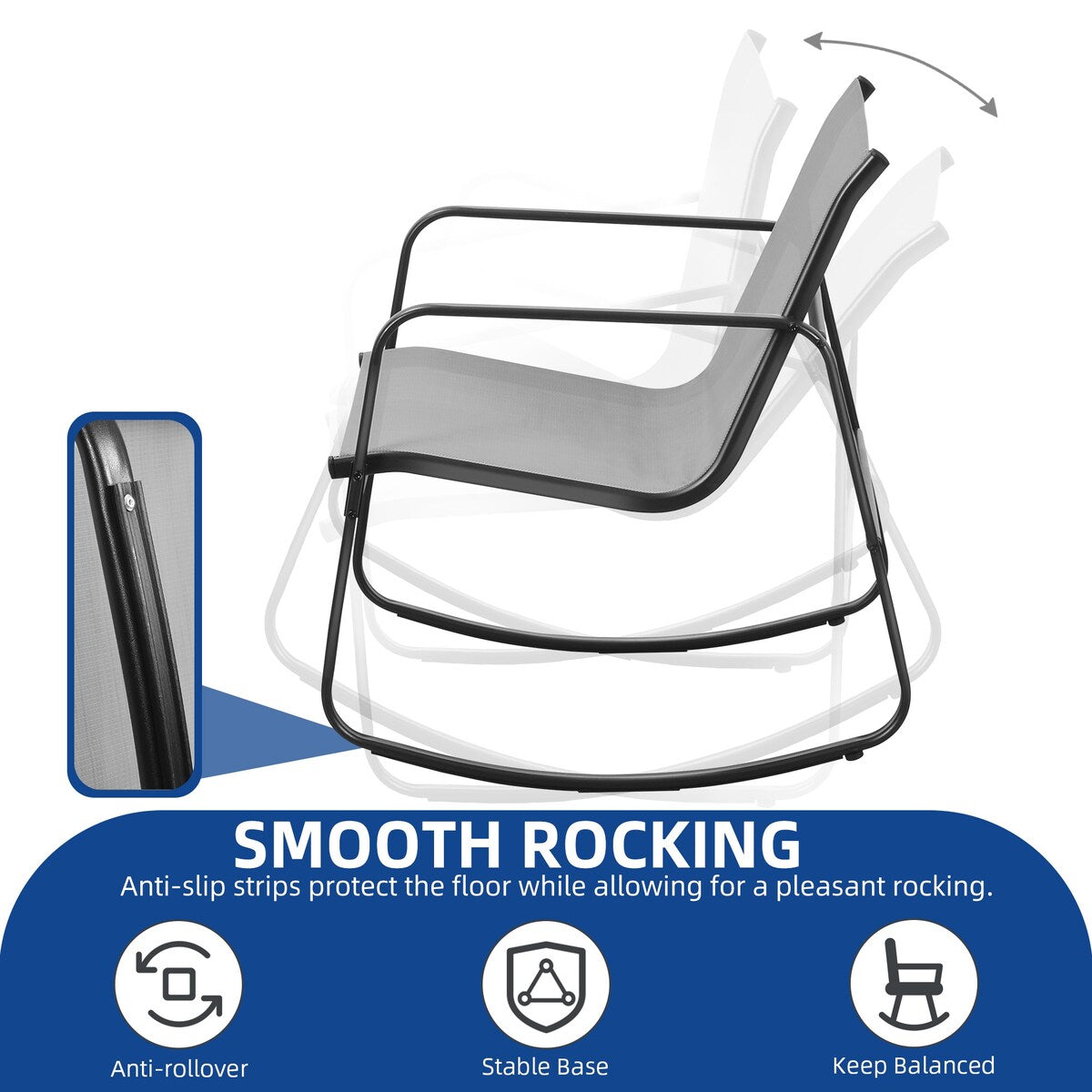 Set da conversazione per patio esterno Moasis da 4 pezzi con sedie a dondolo da bistrot, divanetto e tavolo in vetro