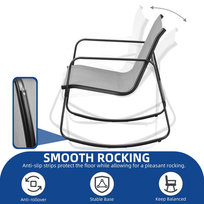 Set da conversazione per patio esterno Moasis da 4 pezzi con sedie a dondolo da bistrot, divanetto e tavolo in vetro