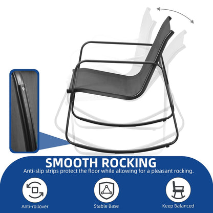 Set da conversazione per patio esterno Moasis da 4 pezzi con sedie a dondolo da bistrot, divanetto e tavolo in vetro