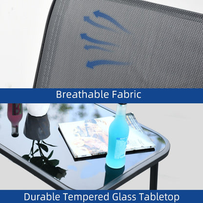 Set da conversazione per patio esterno Moasis da 4 pezzi con sedie a dondolo da bistrot, divanetto e tavolo in vetro