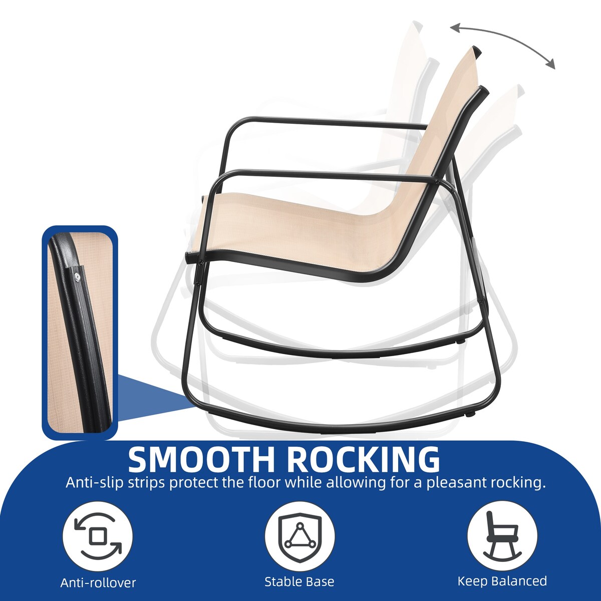 Set da conversazione per patio esterno Moasis da 4 pezzi con sedie a dondolo da bistrot, divanetto e tavolo in vetro