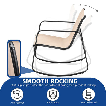 Set da conversazione per patio esterno Moasis da 4 pezzi con sedie a dondolo da bistrot, divanetto e tavolo in vetro