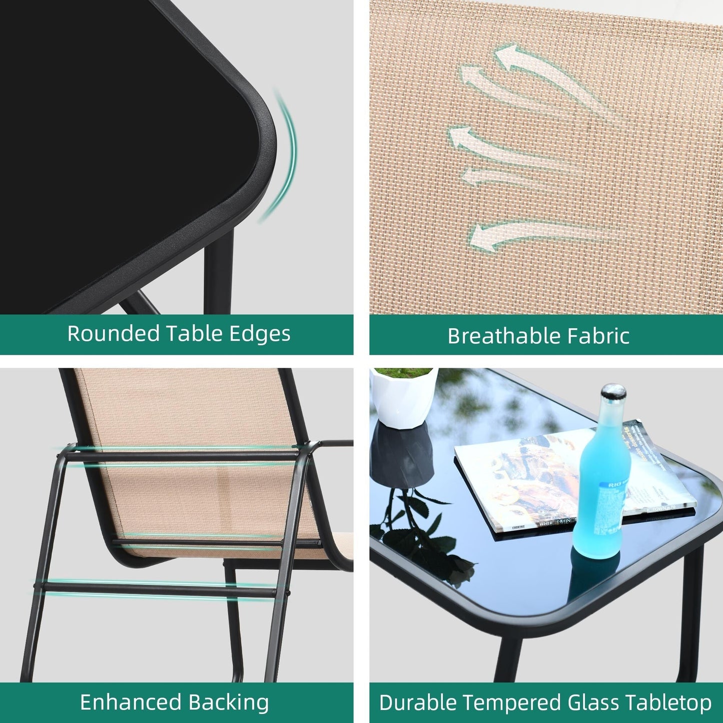 Set da conversazione Moasis Textline da esterno, 4 pezzi, con tavolo in vetro