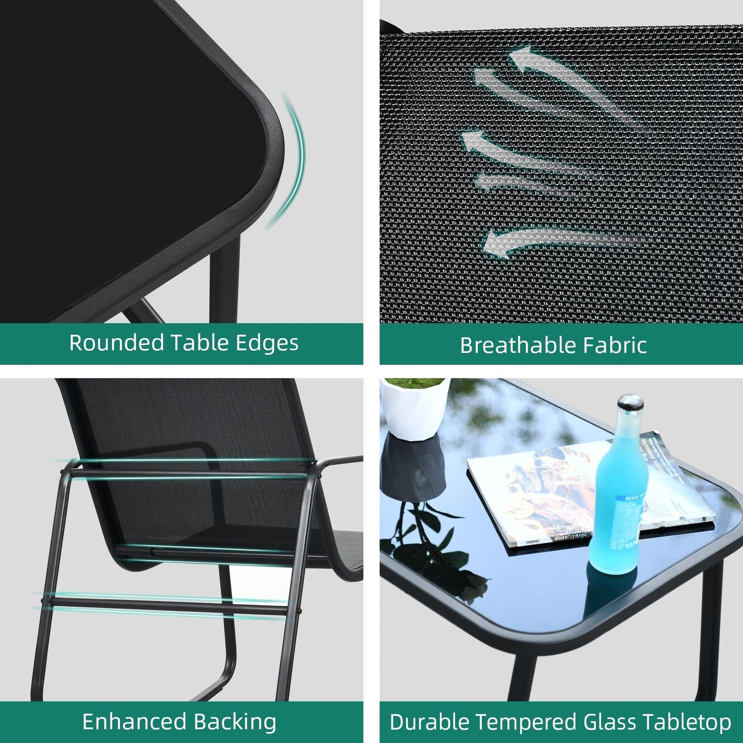 Set da conversazione Moasis Textline da esterno, 4 pezzi, con tavolo in vetro