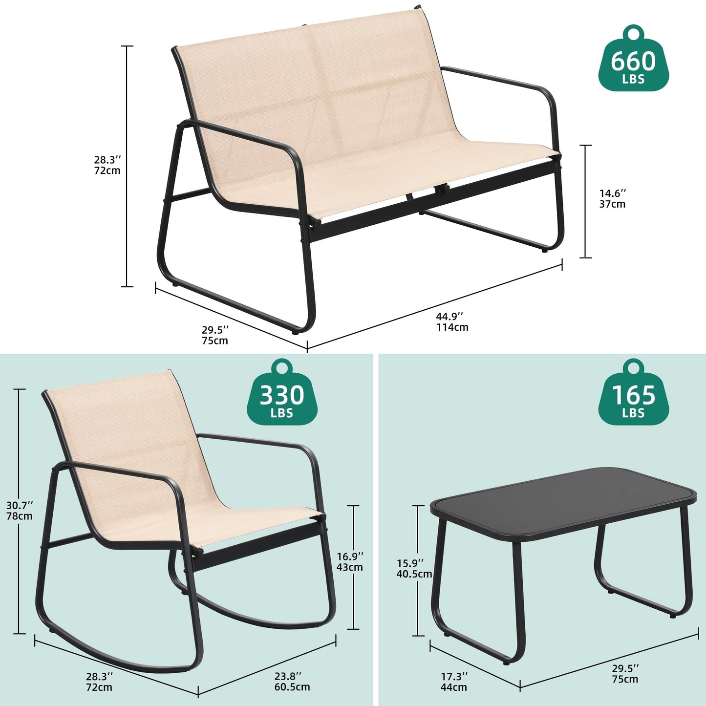 Set da conversazione Moasis Textline da esterno, 4 pezzi, con tavolo in vetro