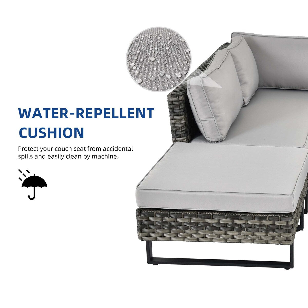 Set da conversazione per patio Moasis da 4 pezzi, divano componibile a L in rattan PE con tavolino e cuscini