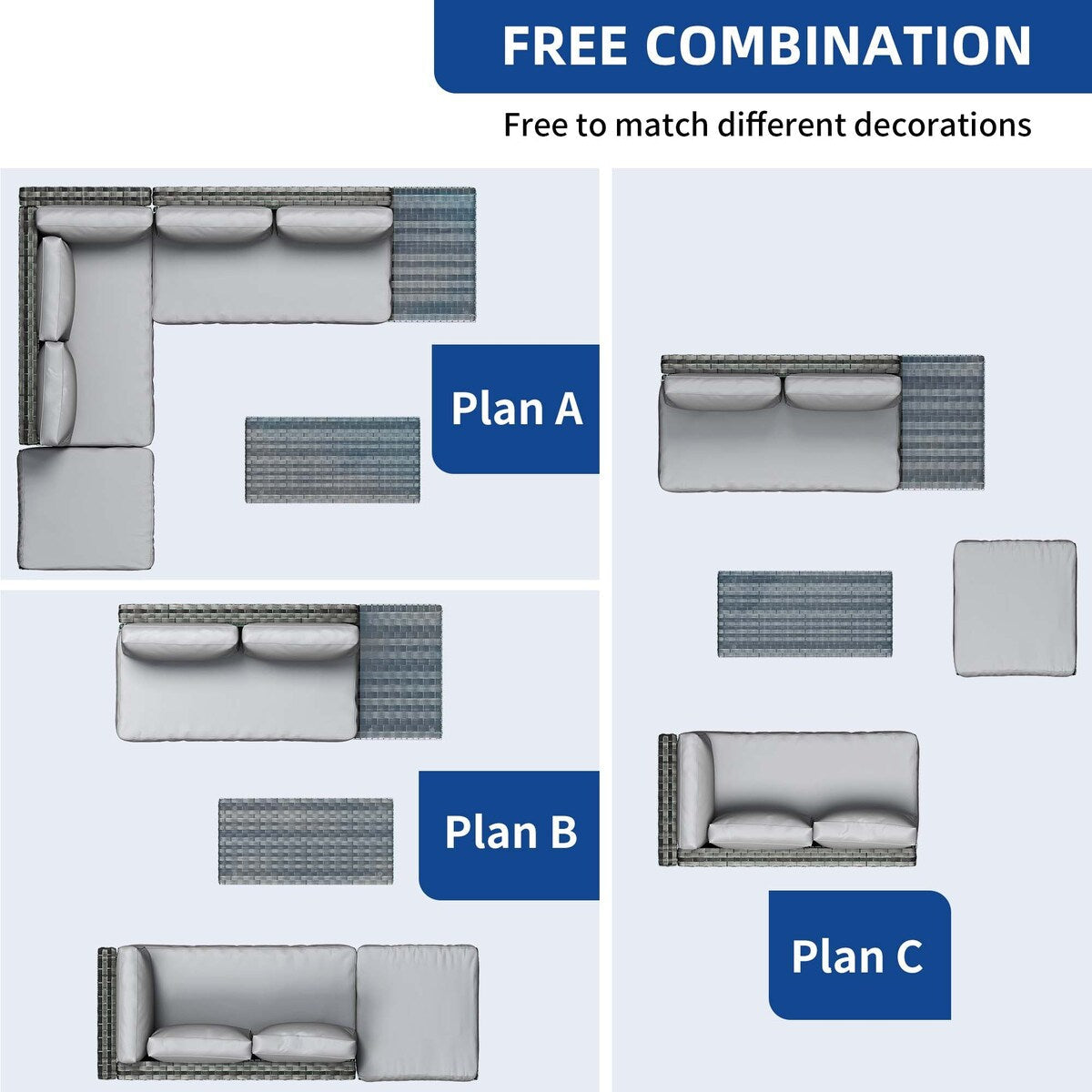 Set da conversazione per patio Moasis da 4 pezzi, divano componibile a L in rattan PE con tavolino e cuscini