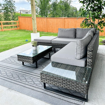 Set da conversazione per patio Moasis da 4 pezzi, divano componibile a L in rattan PE con tavolino e cuscini