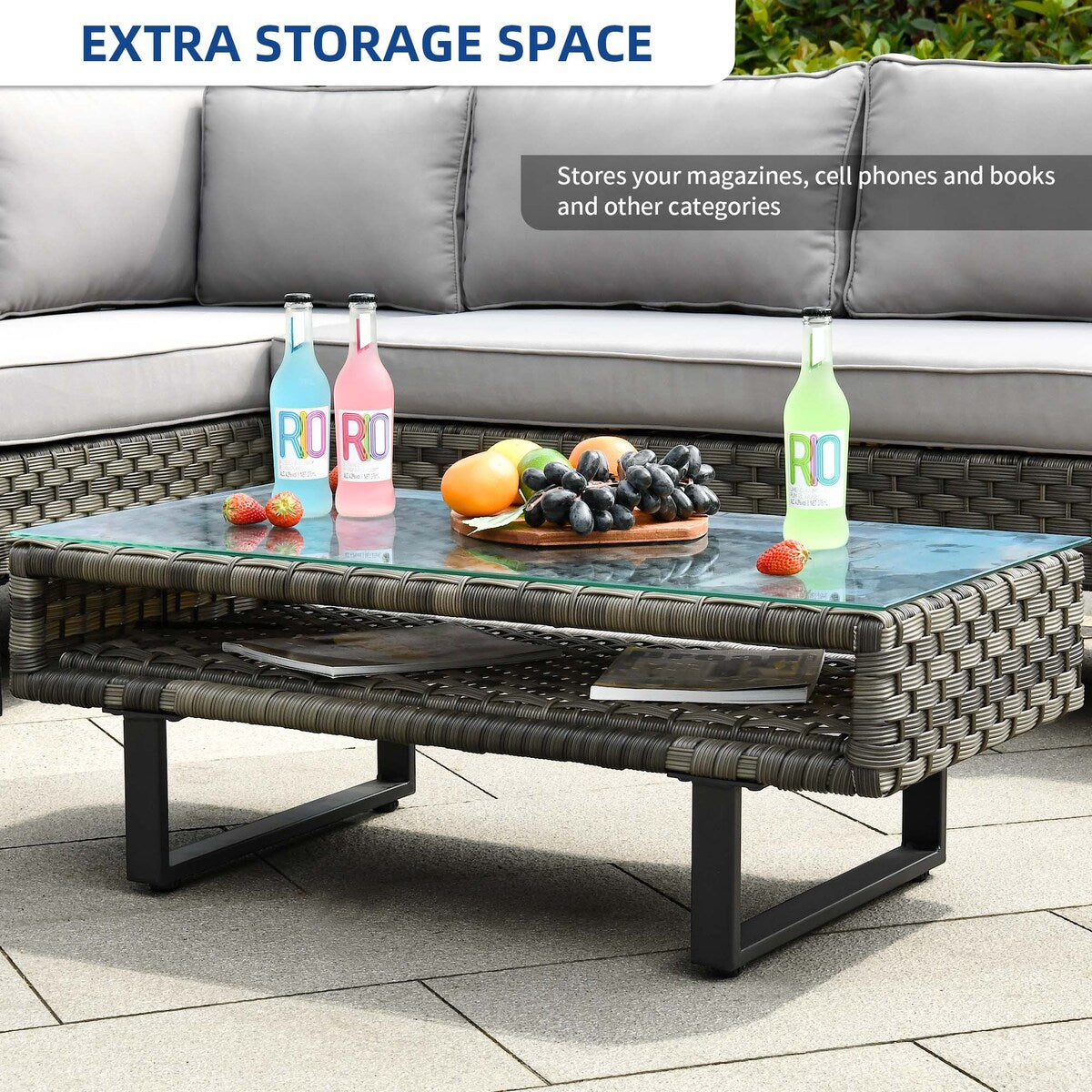 Set da conversazione per patio Moasis da 4 pezzi, divano componibile a L in rattan PE con tavolino e cuscini