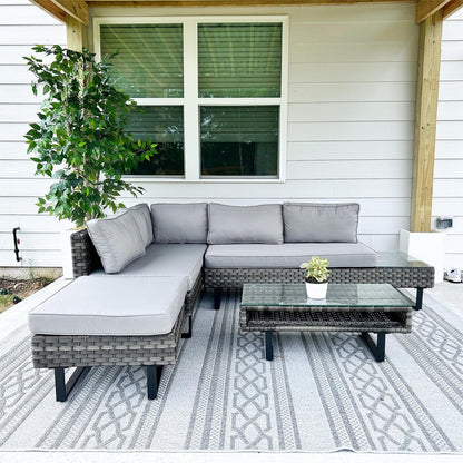 Set da conversazione per patio Moasis da 4 pezzi, divano componibile a L in rattan PE con tavolino e cuscini