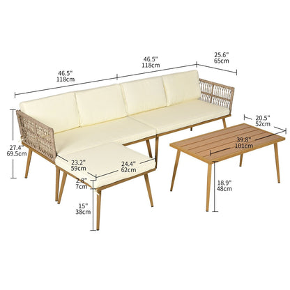 Set da conversazione per patio Moasis da 4 pezzi, divano componibile a L con cuscini e tavolino laterale