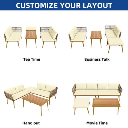 Set da conversazione per patio Moasis da 4 pezzi, divano componibile a L con cuscini e tavolino laterale