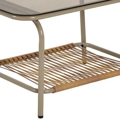 Set da conversazione in vimini e rattan da 4 pezzi Moasis con cuscino beige e tavolino da caffè