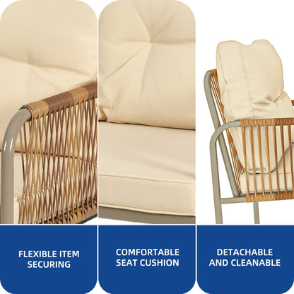 Set da conversazione in vimini e rattan da 4 pezzi Moasis con cuscino beige e tavolino da caffè