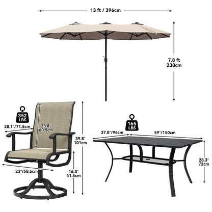 Set da pranzo per esterni 5/7/9 pezzi con sedie girevoli in textilene da 28 W, tavolo