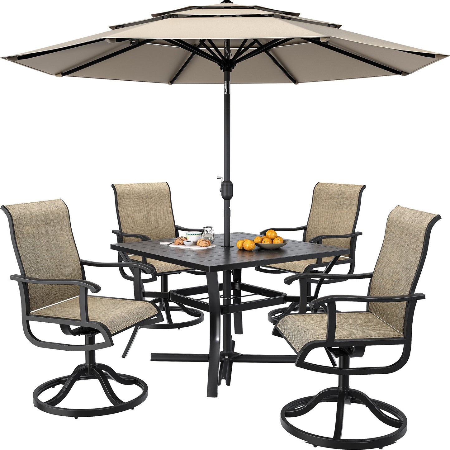 Set da pranzo per esterni 5/7/9 pezzi con sedie girevoli in textilene da 28 W, tavolo