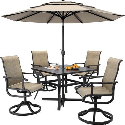 Set da pranzo per esterni 5/7/9 pezzi con sedie girevoli in textilene da 28 W, tavolo