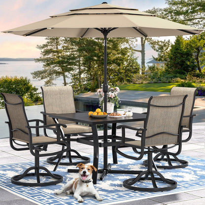 Set da pranzo per esterni 5/7/9 pezzi con sedie girevoli in textilene da 28 W, tavolo