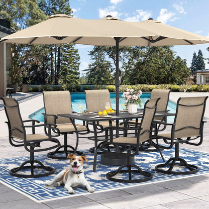 Set da pranzo per esterni 5/7/9 pezzi con sedie girevoli in textilene da 28 W, tavolo