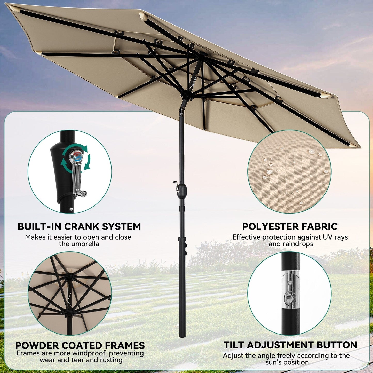 Set da pranzo per esterni 5/7/9 pezzi con sedie girevoli in textilene da 28 W, tavolo