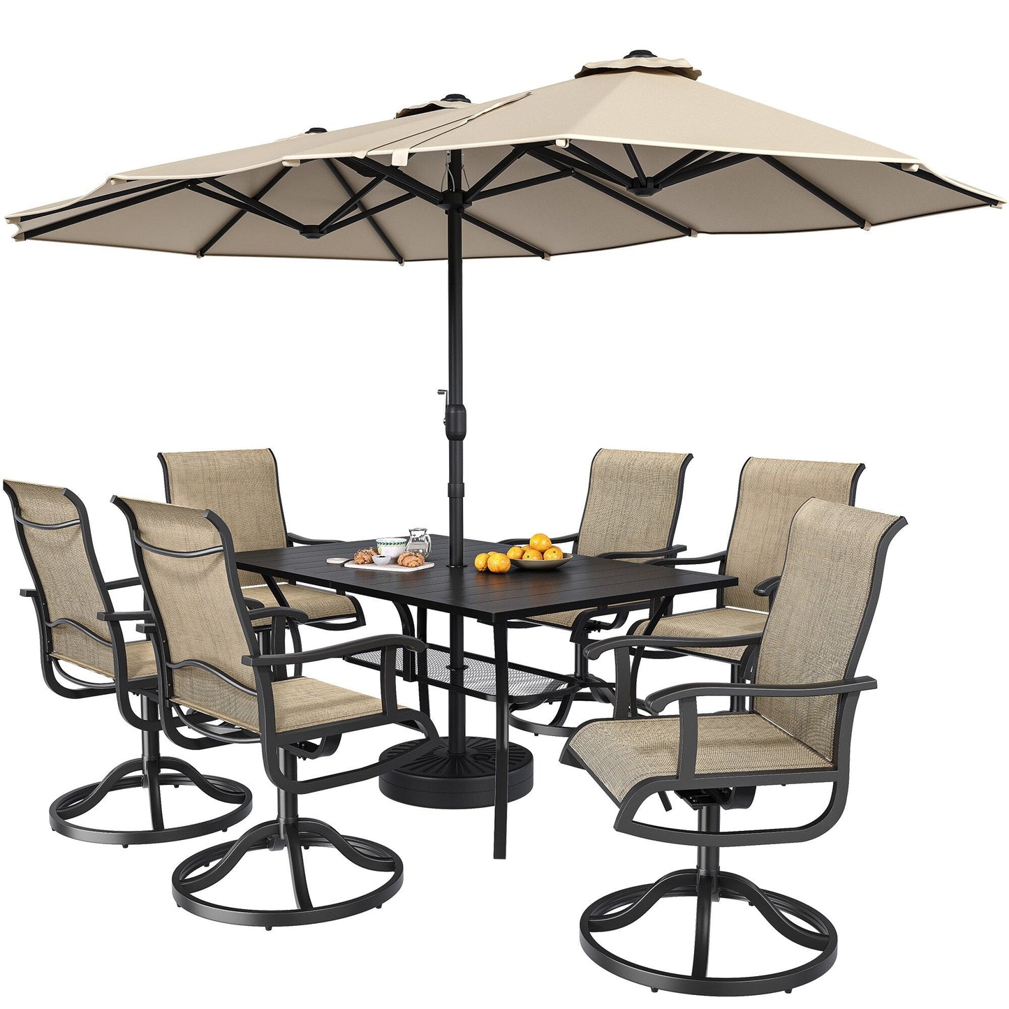 Set da pranzo per esterni 5/7/9 pezzi con sedie girevoli in textilene da 28 W, tavolo