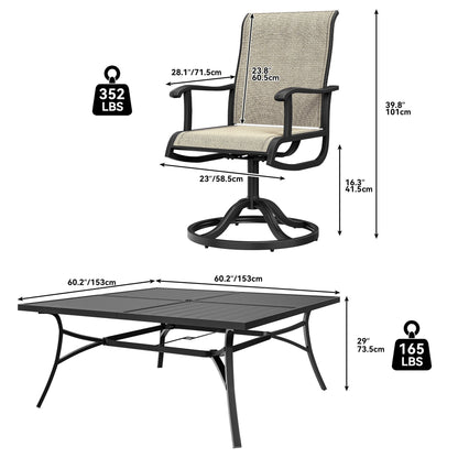 Set da pranzo per esterni 5/7/9 pezzi con sedie girevoli in textilene da 28 W, tavolo