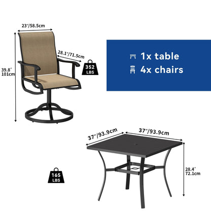 Set da pranzo per esterni 5/7/9 pezzi con sedie girevoli in textilene da 28 W, tavolo