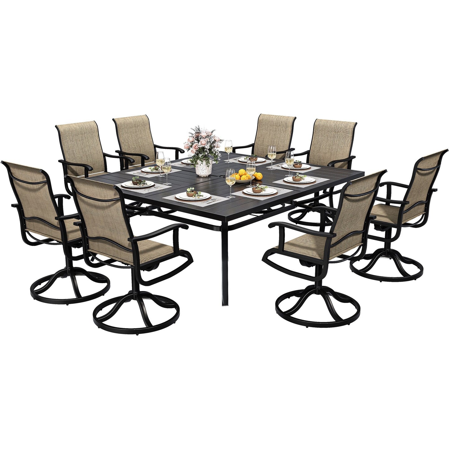 Set da pranzo per esterni 5/7/9 pezzi con sedie girevoli in textilene da 28 W, tavolo